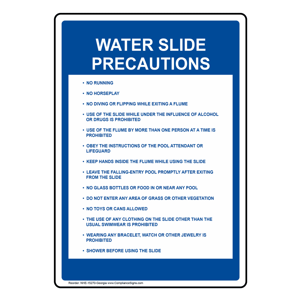Water Slide Precautions Sign Swimming Pool / Spa