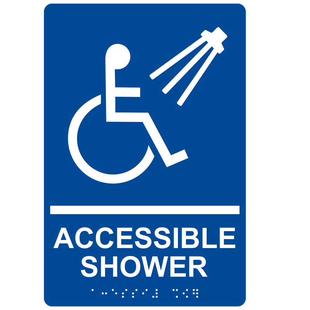 ADA Accessible Shower Braille Sign RRE840WHTonBLU Accessibility