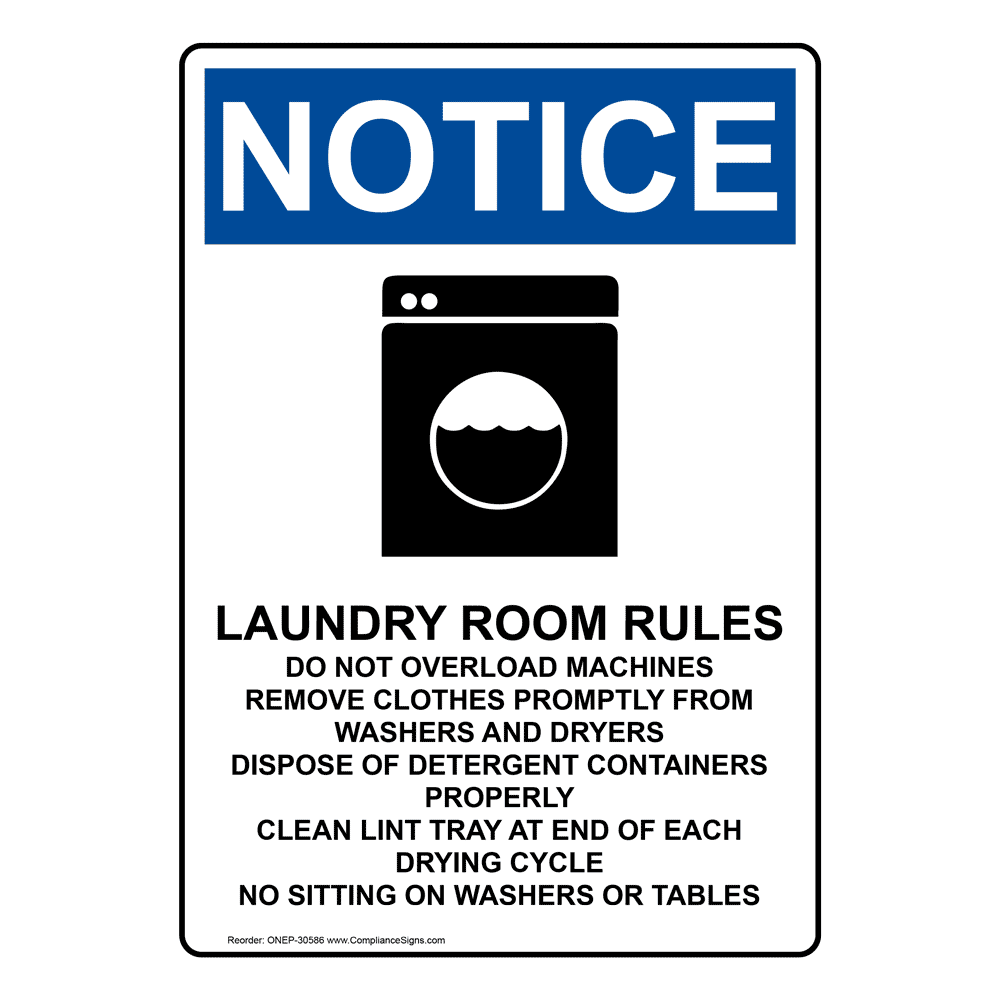 Portrait OSHA Laundry Room Rules Sign With Symbol ONEP30586
