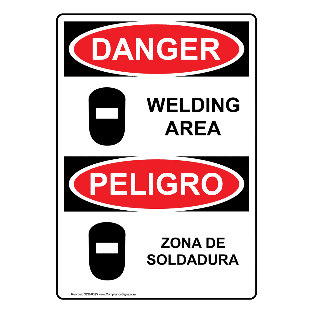 English + Spanish OSHA DANGER Welding Area Sign With Symbol
