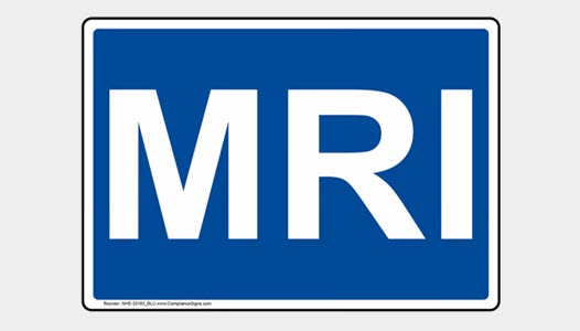 Blue and white MRI sign to indicate the location of MRI equipment