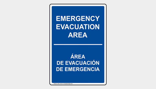 Bilingual blue emergency evacuation area sign
