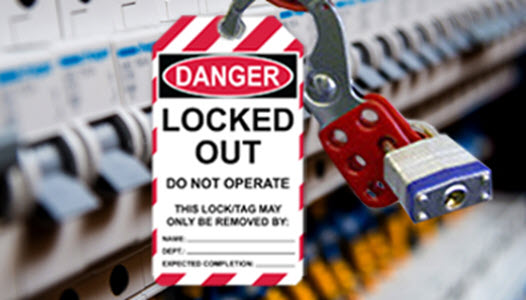 Lockout tag on electrical panel