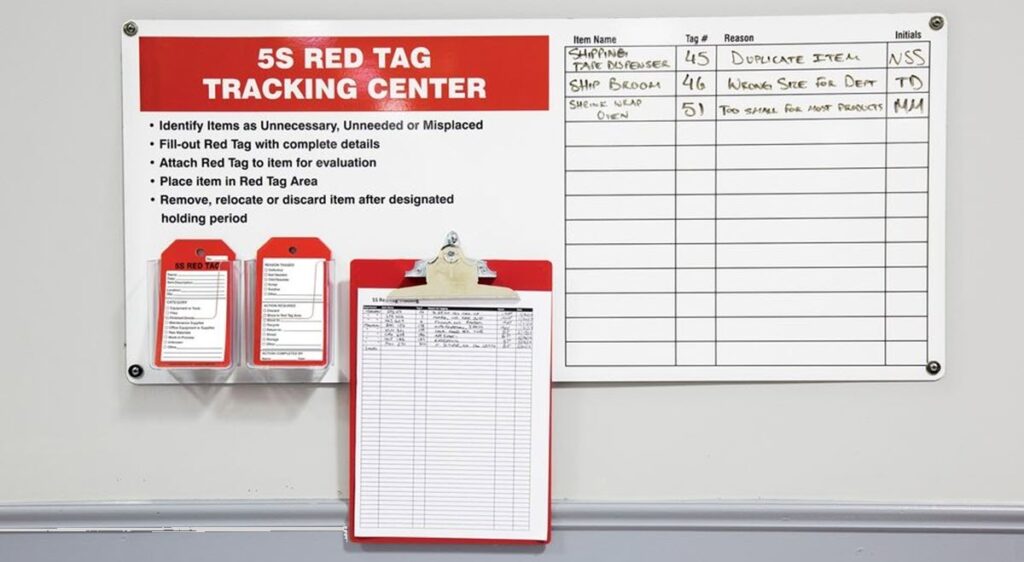 A red tag tracking center like this helps workers follow the process.