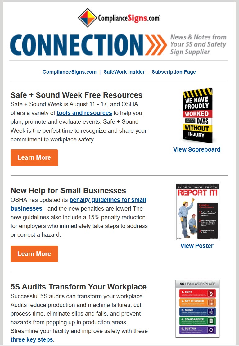 The CONNECTION newsletter brings monthly workplace safety news updates