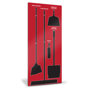 Red and Black Clean-and-Sweep tool shadow board for 5S organization