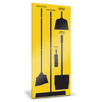 Yellow and Black Clean-and-Sweep tool shadow board for 5S organization