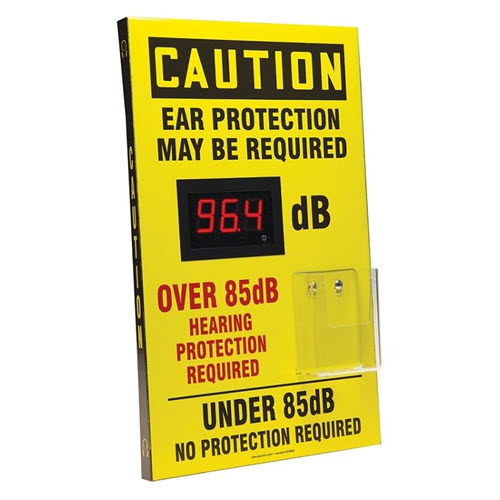 Yellow decibel meter sign with digital readout 15SD606