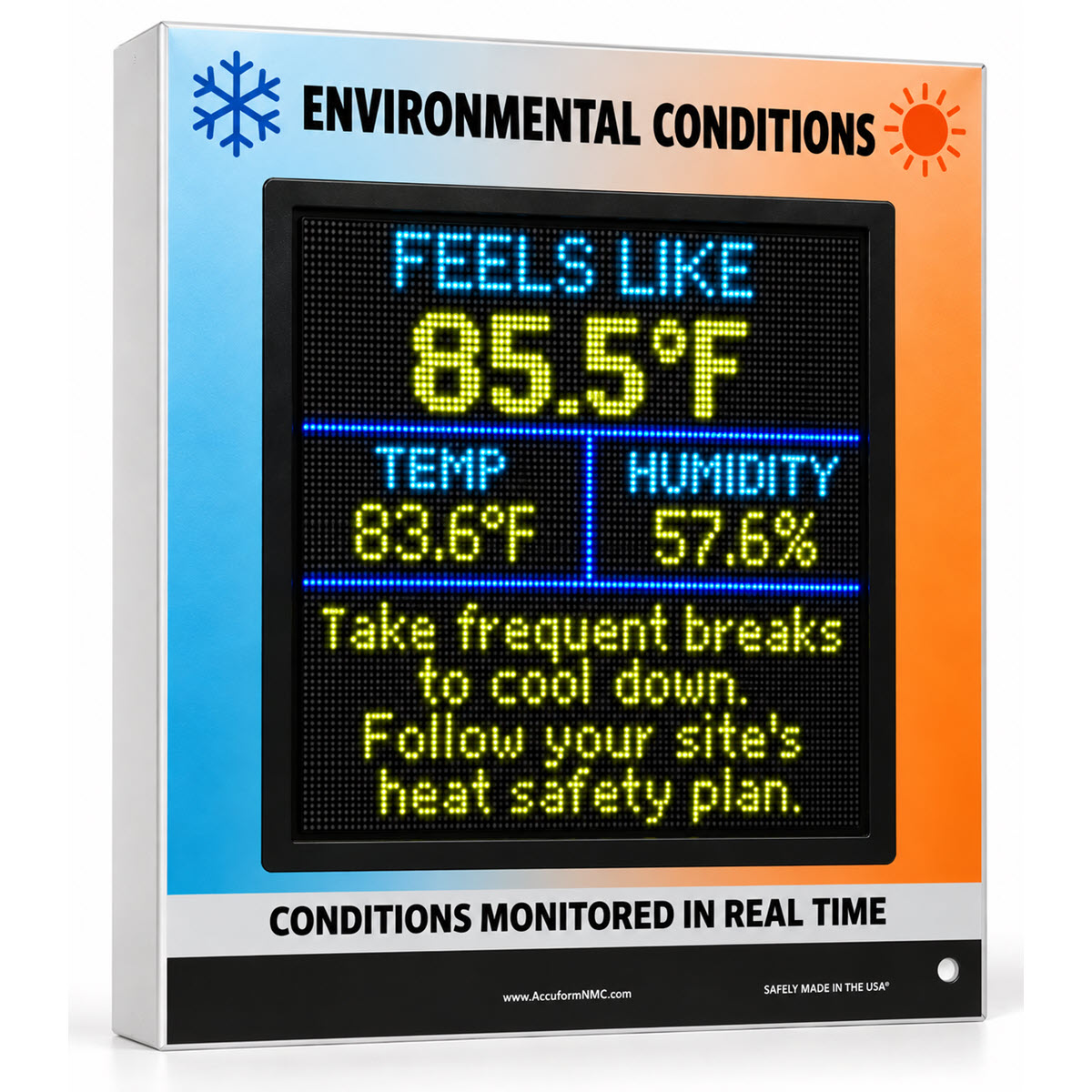 SiteAware board showing temperature, humidity and feels like conditions