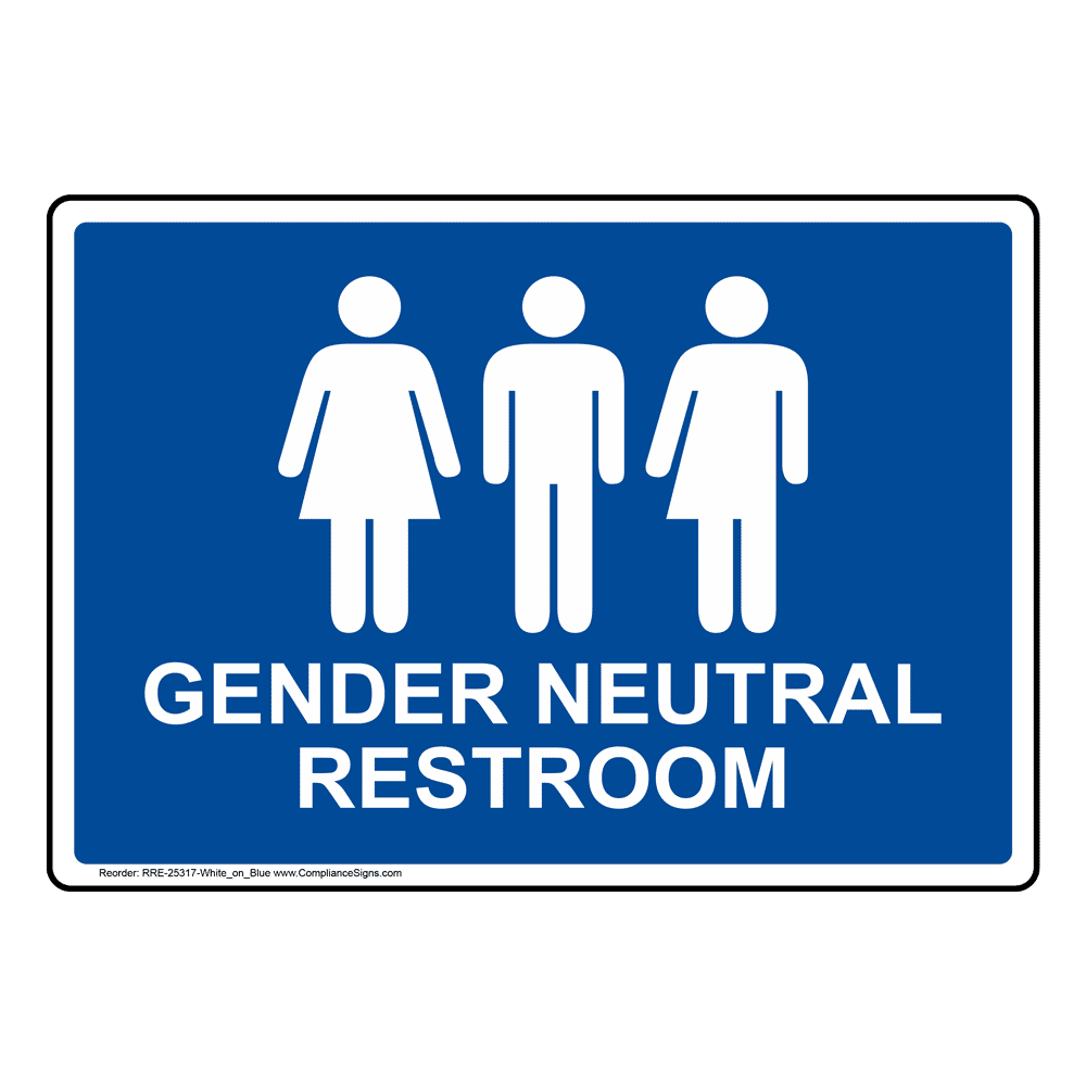 Gender Neutral Restroom Sign RRE-25317-WHTonBLU Restrooms