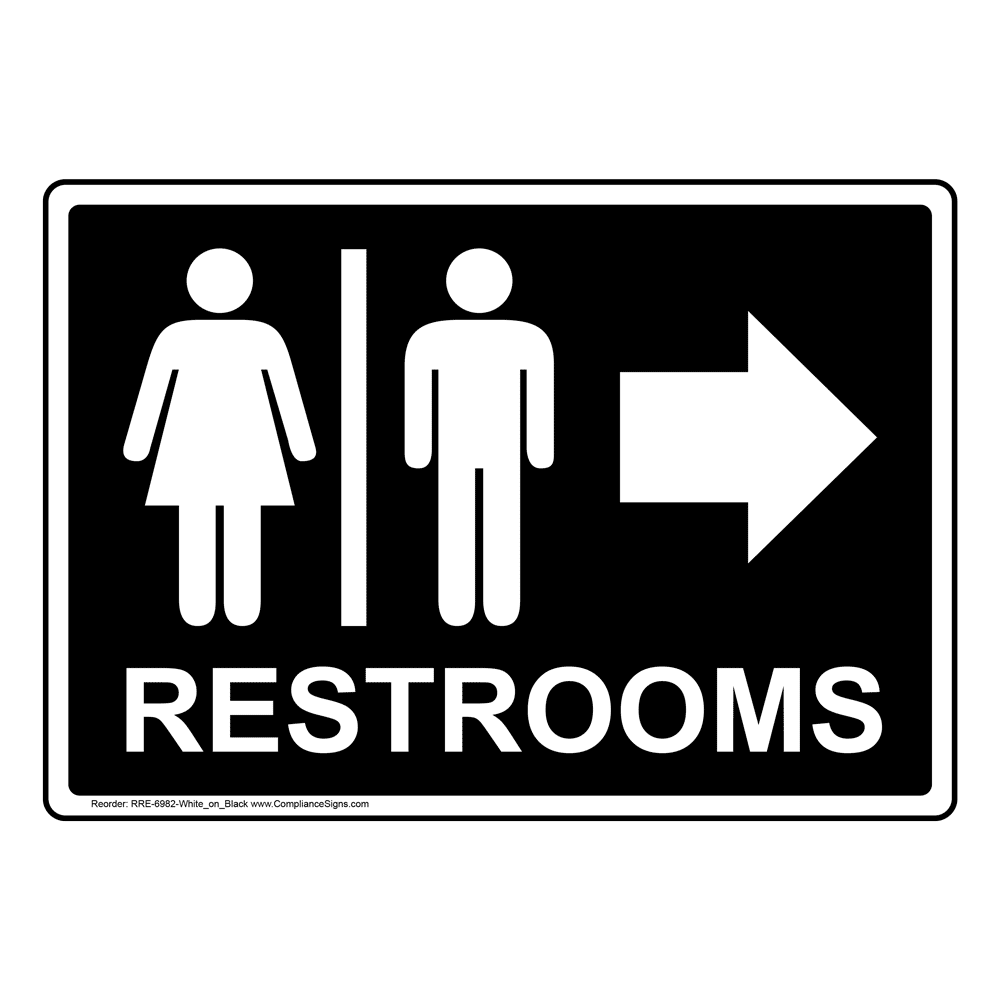 Restrooms White on Black Sign RRE6982WHTonBLK Restrooms