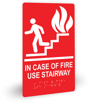 In case of Fire use stairway fire braille sign
