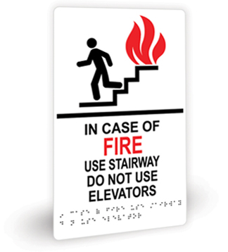 In case of fire use stairway Do Not Use Elevators Braille Sign