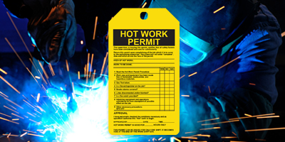 Yellow hot work permit safety tag