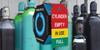 Cylinder Safety Tags Roll of multi-color cylinder status tags: Empty, In Use, Full