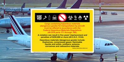 Yellow Carriage By Aircraft Hazardous Cargo Warning Sign and Airplane