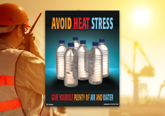 Avoid heat stress poster at construction site in the summer