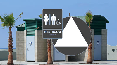 CA Title 24 Unisex Restroom Signs CA Title 24 unisex restroom sign on outdoor bathroom