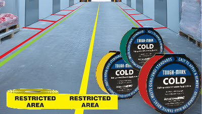 Cold Floor Marking Tape for Freezers, Refrigerated Warehouses, and Food Processing Industrial freezer with Tough-Mark Cold floor tapes