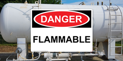 OSHA Danger Flammable Sign and Chemical Tank