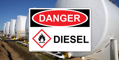 OSHA GHS Danger Diesel Sign and Fuel Tanks