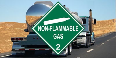 Green Non-flammable Gas DOT Label and Tank Truck