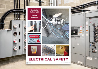 Electrical safety poster electrical panel in workplace