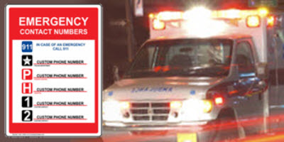 Emergency Contact Numbers Sign and Ambulance