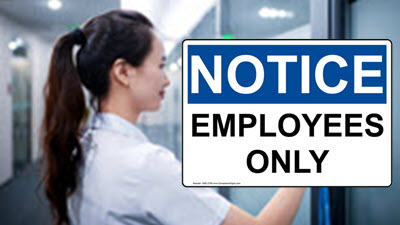 Employees Only Signs and Labels Notice Employees Only sign in hallway
