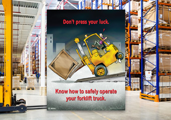 Forklift safety poster in warehouse