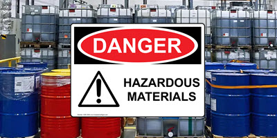 OSHA Danger Hazardous Materials Sign and Chemical Drums