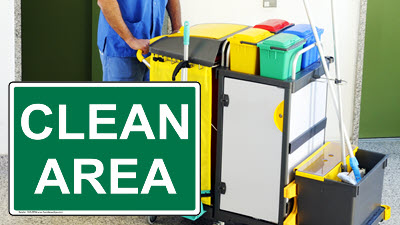 Housekeeping Signs and Labels Green Clean Area housekeeping sign with housekeeper cart