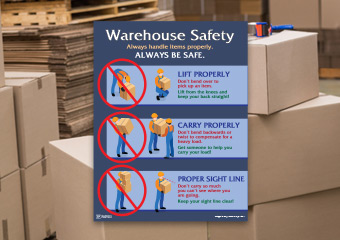 Proper lifting safety poster in warehouse