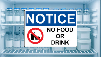 No Food or Drink Signs and Labels No Food or Drink sign on a medical refrigerator