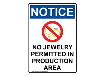 No Jewelry Safety Signs - Made in USA No Jewelry Safety Signs