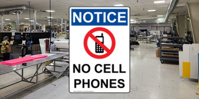 OSHA Cell Phone / Texting Signs OSHA no cell phones sign in manufacturing plant
