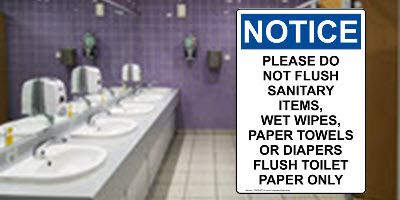 OSHA Notice Do Not Flush Sanitary Items sign