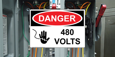 OSHA Voltage & Shock Hazard Signs and Labels OSHA Danger 480 volts safety sign and electrical equipment