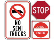 no trucks, STOP, do not enter traffic signs