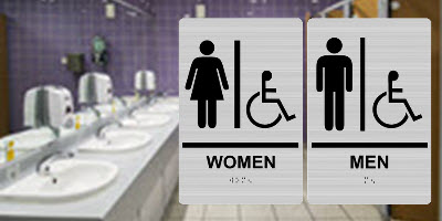 Silver Restroom Signs Set - Women - Men