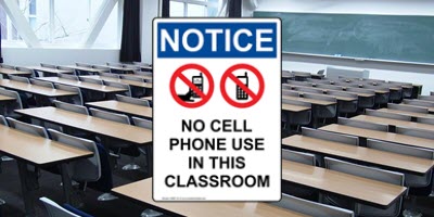 School Cell Phone and Texting Signs No cell phone use in classroom sign in school classroom