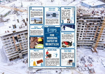 Winter safety poster at job site during winter