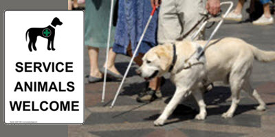 Service Animals Welcome Sign and Guide Dog