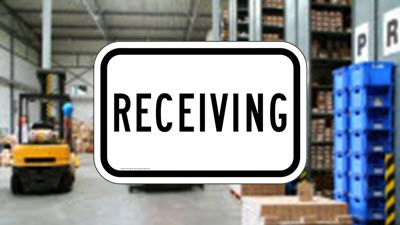 Shipping & Receiving Signs and Labels White Receiving sign on shipping / receiving dock