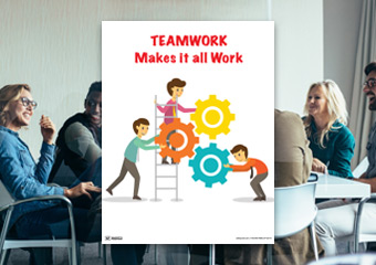 Teamwork safety poster in conference room
