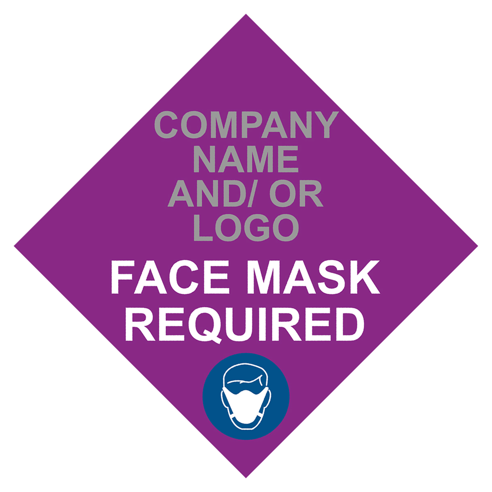 Purple Face Mask Required Diamond Floor Label with Company Name and / or Logo CS854171