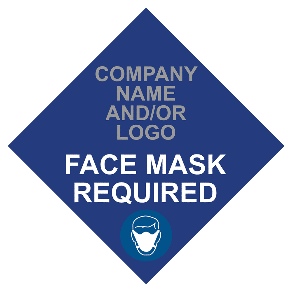 Blue Face Mask Required Diamond Floor Label with Company Name and / or Logo CS515778