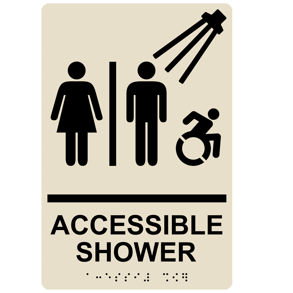 Accessible Shower Braille Sign With Dynamic Accessibility Symbol RRE