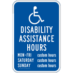 ADA Disability Assistance Hours Sign PKE-18167 Handicap Assistance