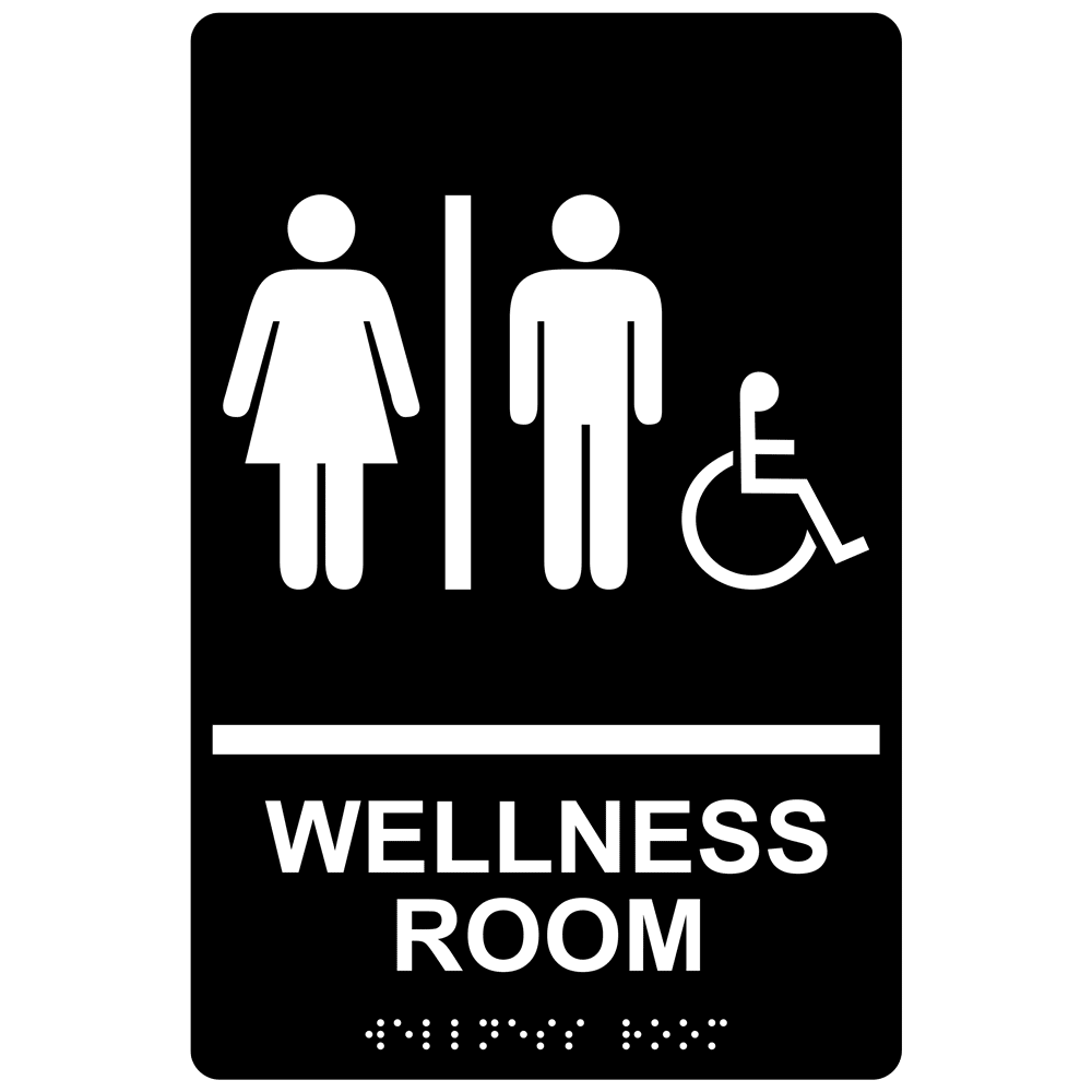 Black ADA Braille Accessible WELLNESS ROOM Sign with Symbol RRE-50821-White_on_Black